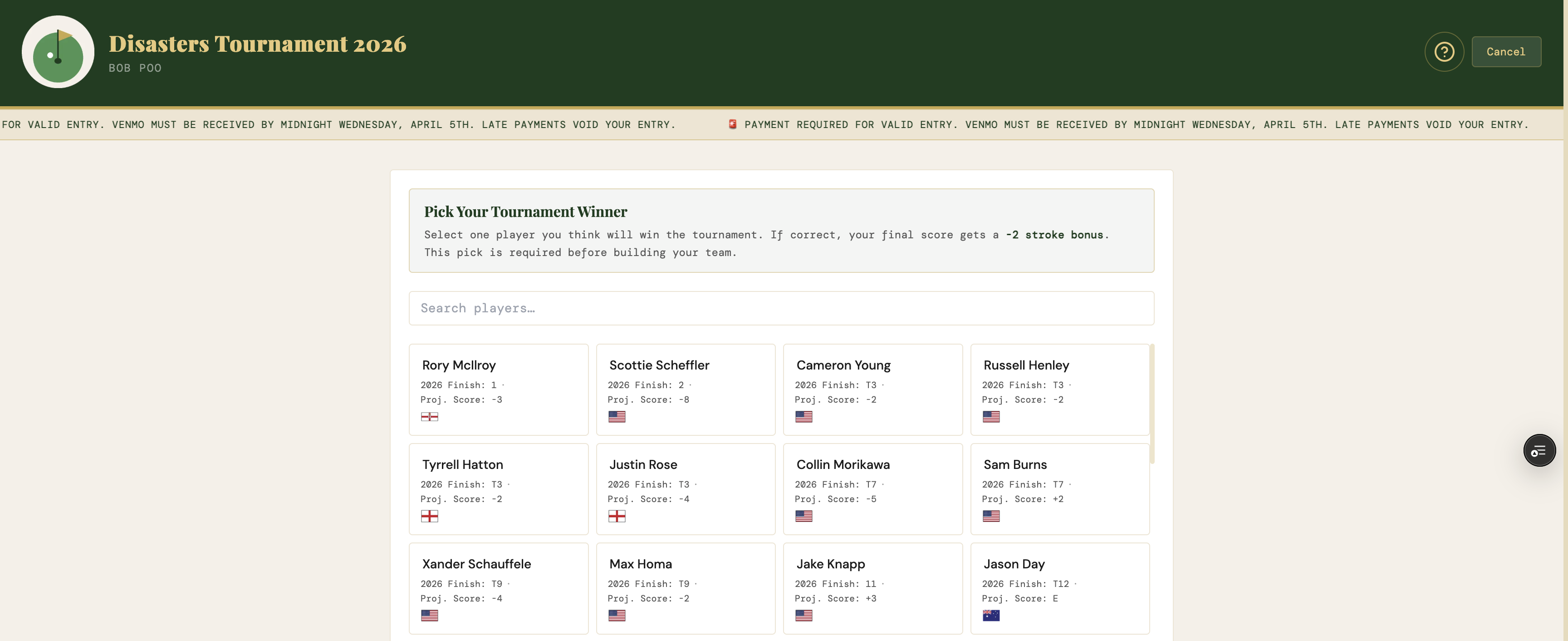 Custom Masters Leaderboard